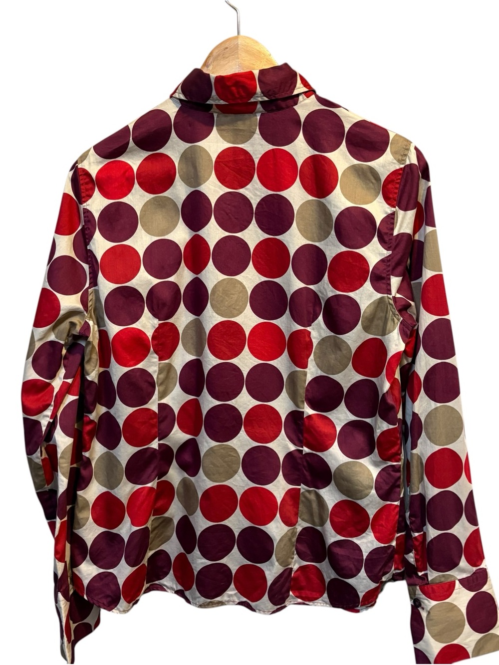 Escada Sport Red Burgundy Tan Polka Dot Button-Down Shirt - Picture 5 of 10